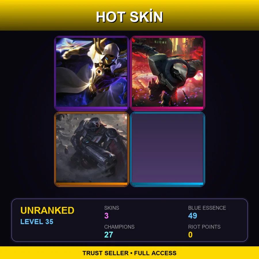 NA | Lv35 | Unranked | 3 Skin | 27 Champ — LoL account