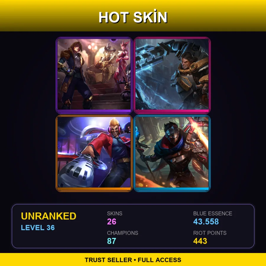 LAN | Lv36 | Unranked | 26 Skin | 87 Champ — LoL account