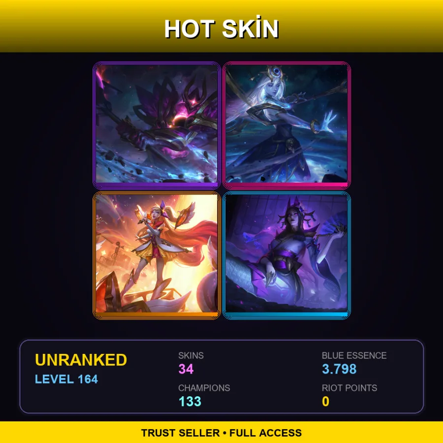 ME | Lv164 | Unranked | 34 Skin | 133 Champ — LoL account
