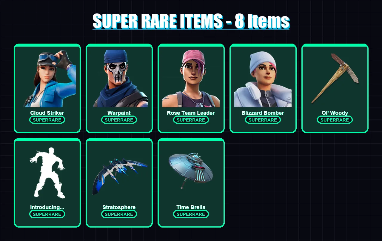 [PC/XBOX] | Cloud Striker | Warpaint | Rose Team Leader | Blizzard Bomber | Frostbite | 53 skin | 57 pickaxe | 60 emote | 64 glider | Lv652
