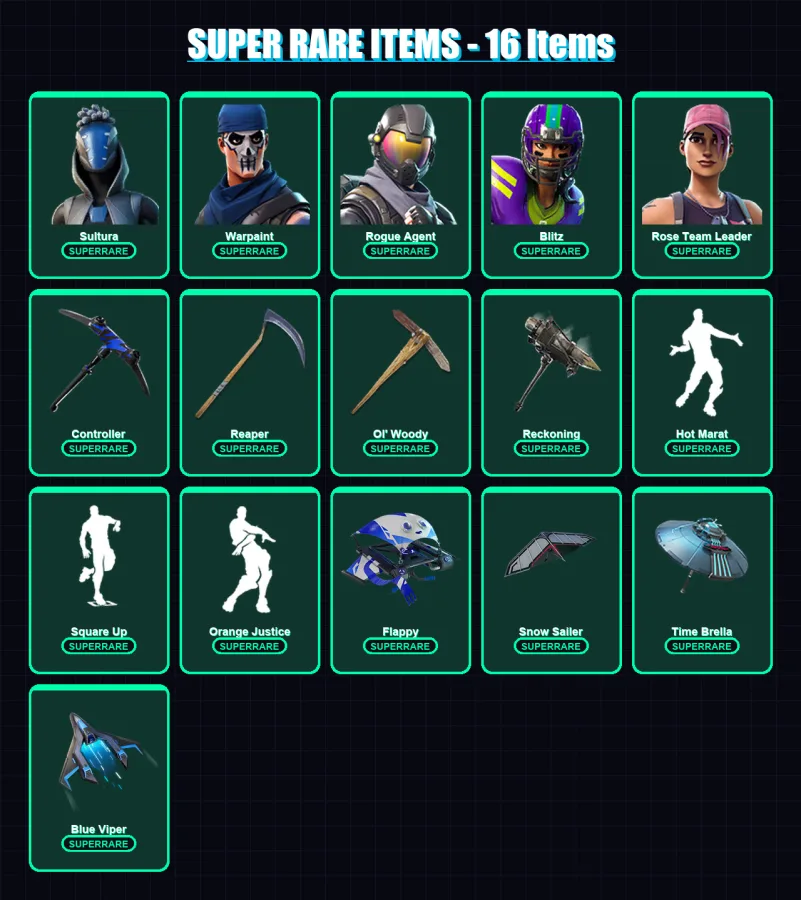 [PS4/PS5/XBOX/PC] | Sultura | Warpaint | Rogue Agent | Blitz | Rose Team Leader | 85 skin | 73 pickaxe | 77 emote | 71 glider | Lv868
