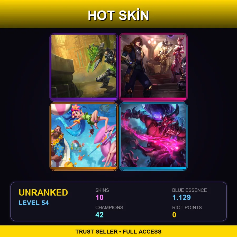 EUNE | Lv54 | Unranked | 10 Skin | 42 Champ — Pool Party Caitlyn