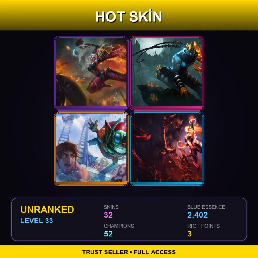 EUW | Lv33 | Unranked | 32 Skin | 52 Champ