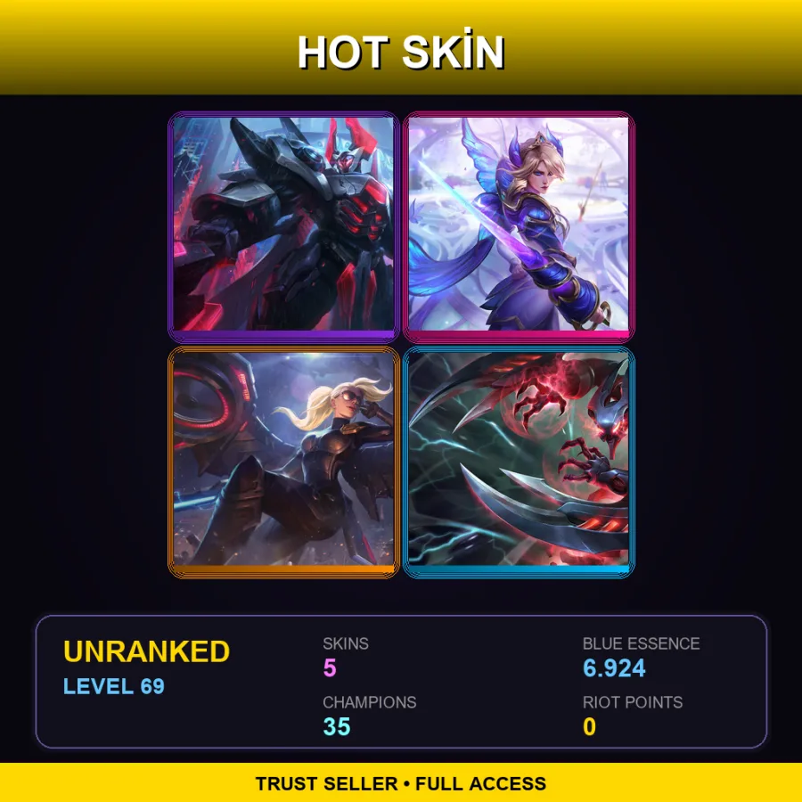 EUNE | Lv69 | Unranked | 5 Skin | 35 Champ — LoL account