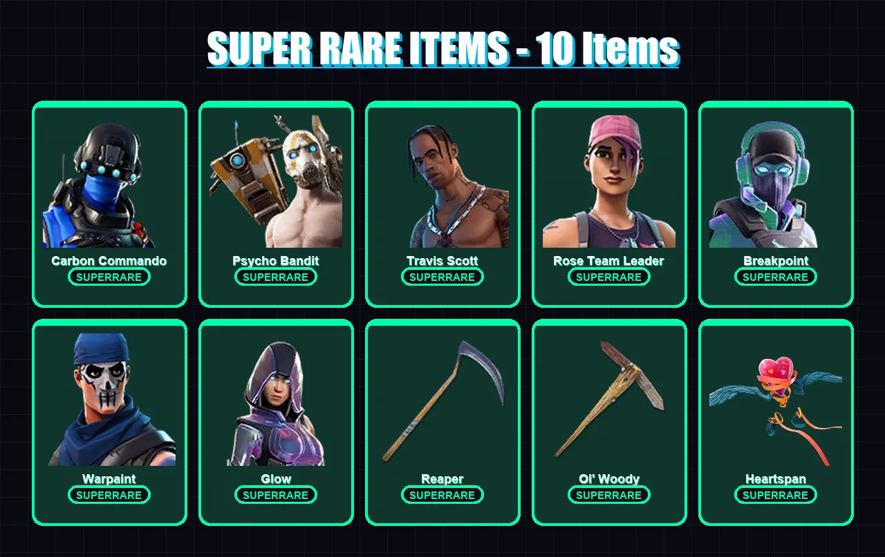 [PC] | Carbon Commando | Psycho Bandit | Travis Scott | Rose Team Leader | Breakpoint | 288 skin | 294 pickaxe | 250 emote | 212 glider | Lv3137