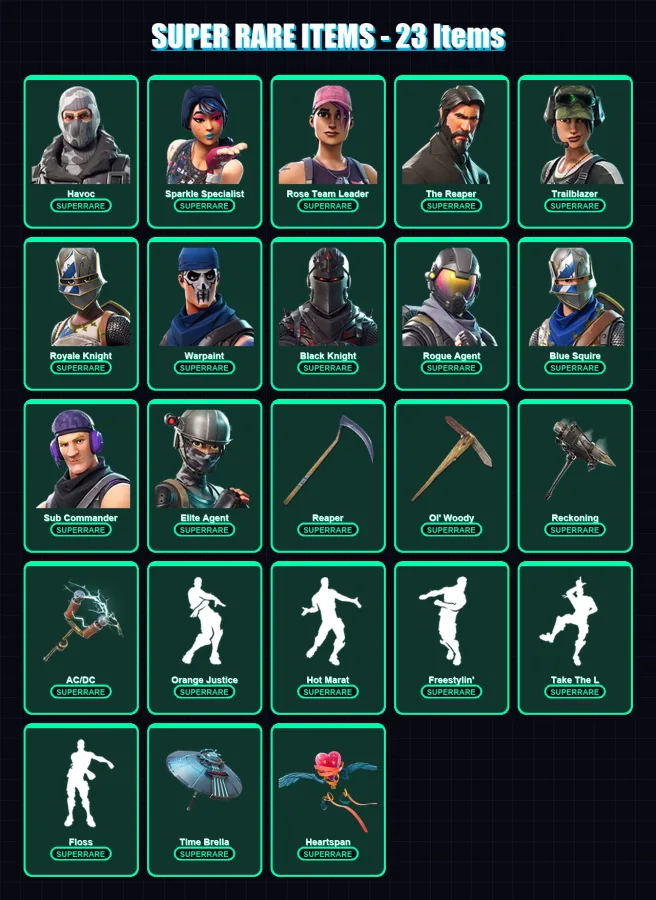 [PC/XBOX/PSN] | Havoc | Sparkle Specialist | Rose Team Leader | The Reaper | Trailblazer | 226 skin | 203 pickaxe | 178 emote | 150 glider | Lv1921