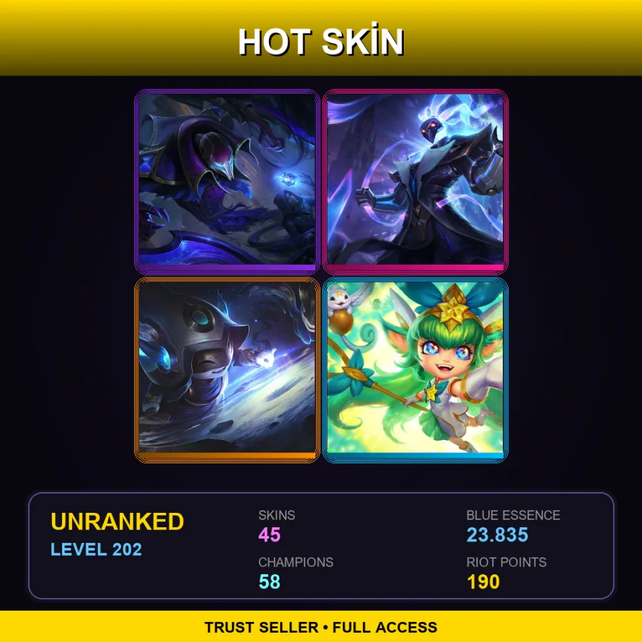 EUW | Lv202 | Unranked | 45 Skin | 58 Champ