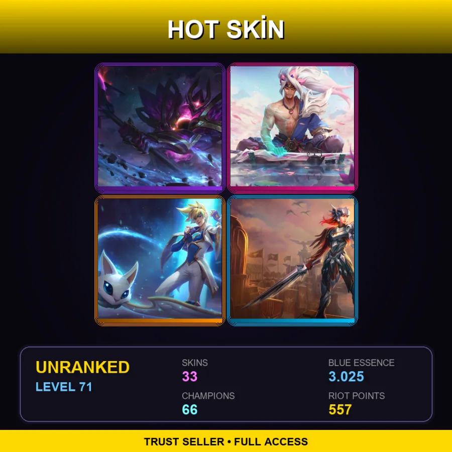 EUW | Dark Star Mordekaiser | Spirit Blossom Yasuo | Star Guardian Ezreal | Iron Solari Leona | 33 Skin | 66 Champ | Lv71
