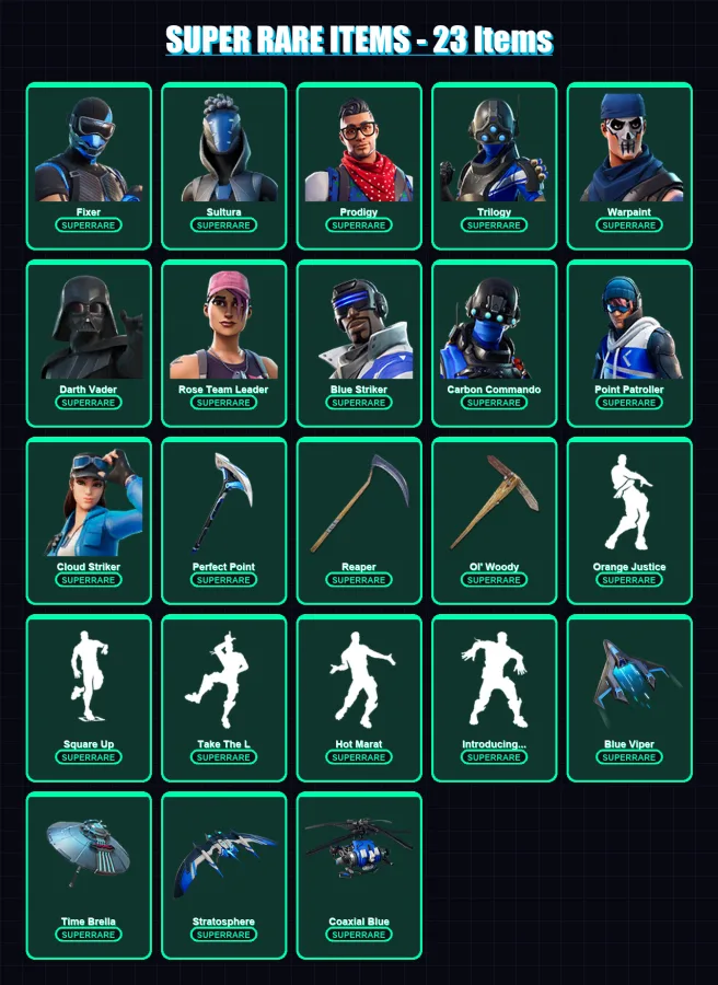[PC/XBOX/PSN] | Fixer | Sultura | Prodigy | Trilogy | Warpaint | 320 skin | 374 pickaxe | 294 emote | 325 glider | Lv5807