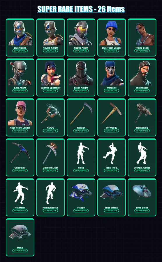 [PC/XBOX] | Blue Squire | Royale Knight | Rogue Agent | Blue Team Leader | Travis Scott | 88 skin | 83 pickaxe | 82 emote | 83 glider | Lv954