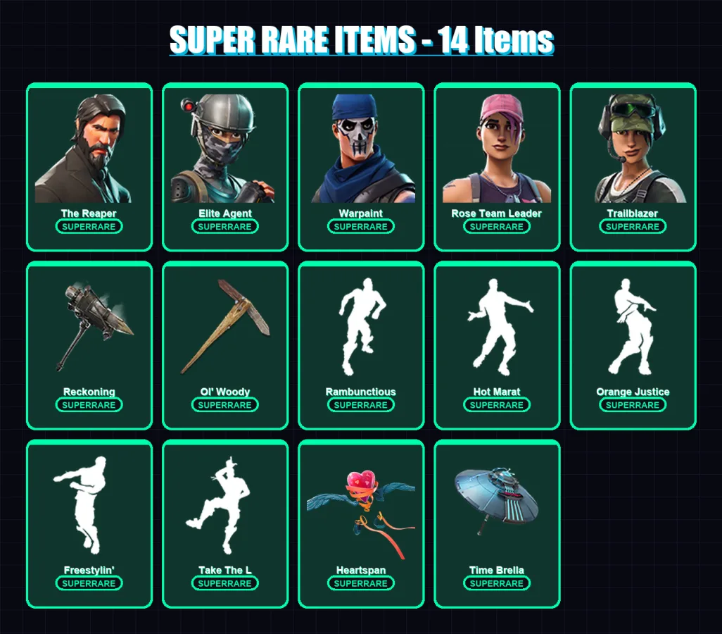 [PS4/PS5/XBOX/PC] | The Reaper | Elite Agent | Warpaint | Rose Team Leader | Trailblazer | 78 skin | 127 pickaxe | 113 emote | 115 glider | Lv1984