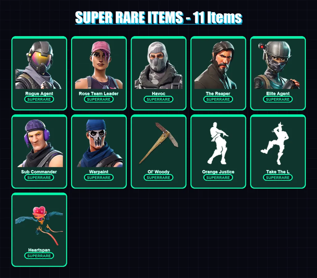 [PC/XBOX/PSN] | Rogue Agent | Rose Team Leader | Havoc | The Reaper | Elite Agent | 35 skin | 33 pickaxe | 48 emote | 37 glider | Lv491