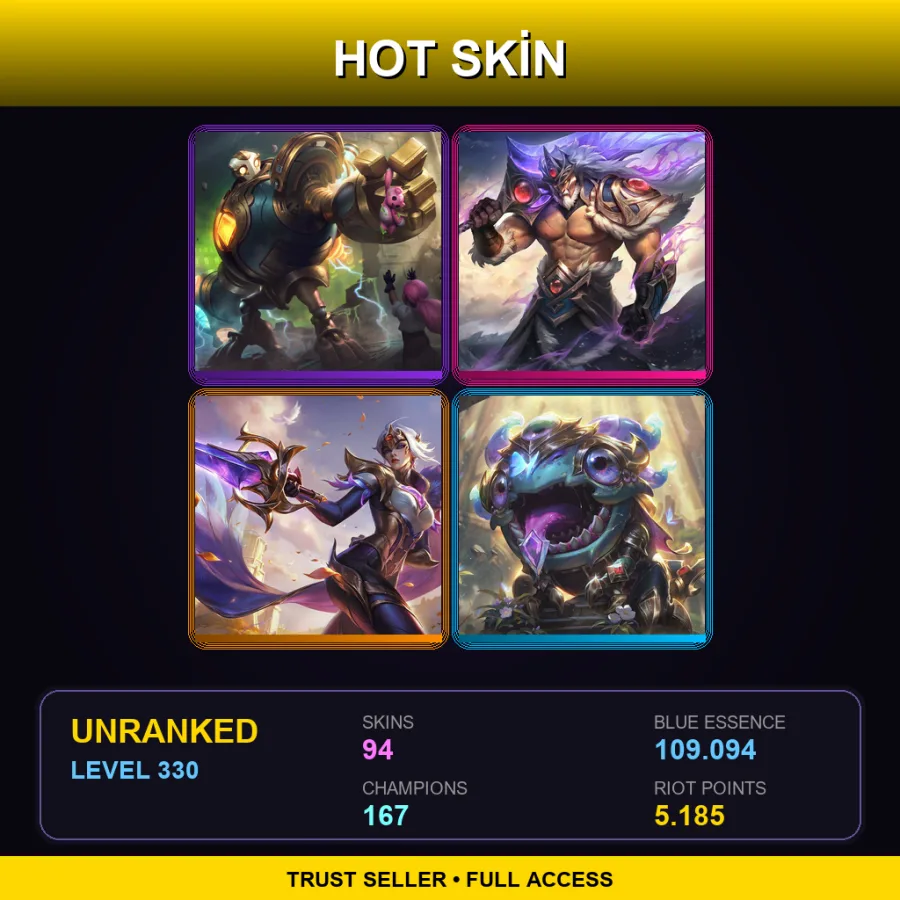 EUW | Lv330 | Unranked | 94 Skin | 167 Champ