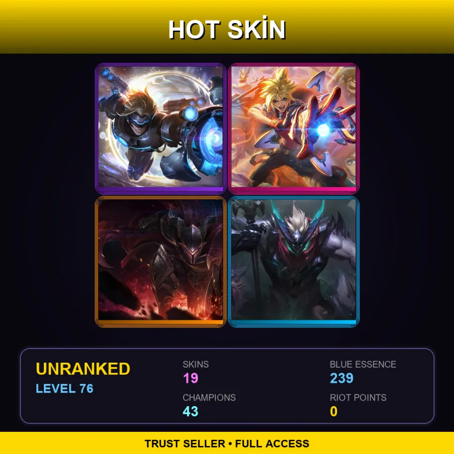 SG | Pulsefire Ezreal | Battle Academia Ezreal | Dragonslayer Pantheon | Dragon Knight Mordekaiser | 19 Skin | 43 Champ | Lv76