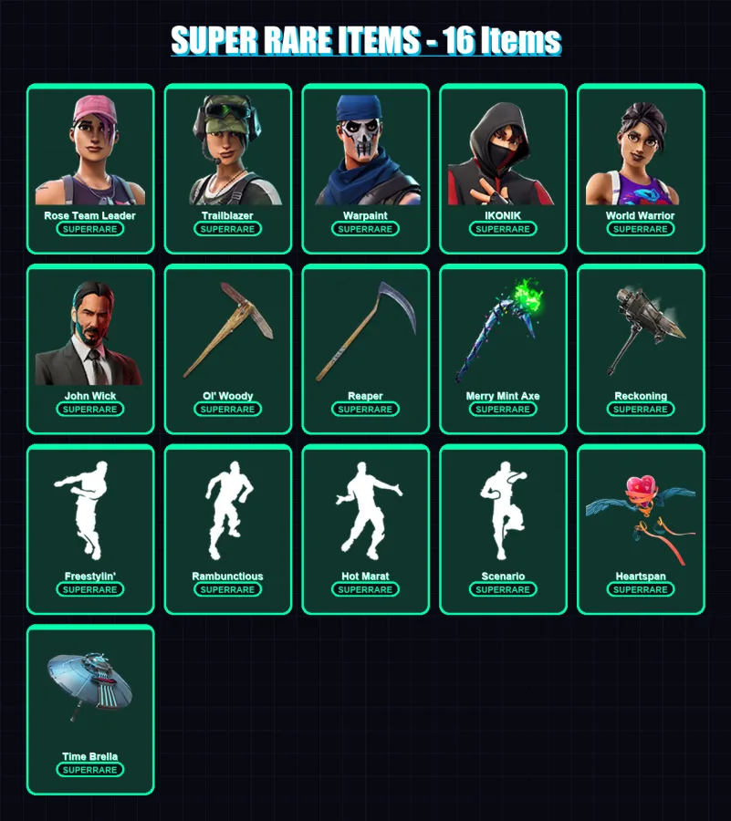 [PC/XBOX/PSN] | Rose Team Leader | Trailblazer | Warpaint | IKONIK | World Warrior | 168 skin | 150 pickaxe | 161 emote | 149 glider | Lv2129