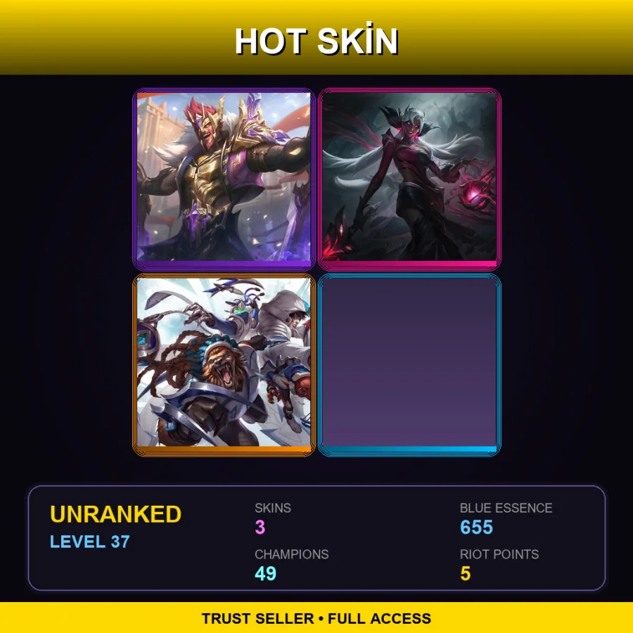 EUW | Lv37 | Unranked | 3 Skin | 49 Champ