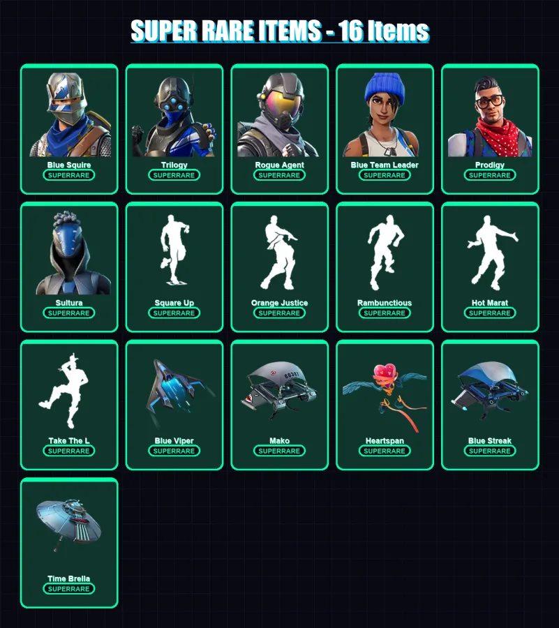 [PS4/PS5/XBOX/PC] | Blue Squire | Trilogy | Rogue Agent | Blue Team Leader | Prodigy | 49 skin | 61 pickaxe | 72 emote | 65 glider | Lv1043