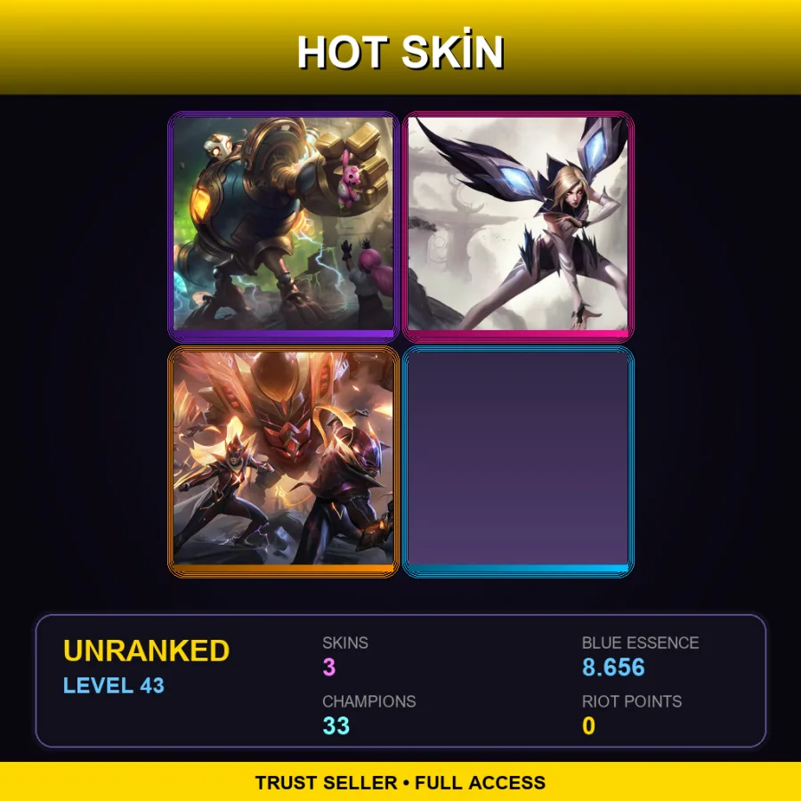 EUW | Lv43 | Unranked | 3 Skin | 33 Champ