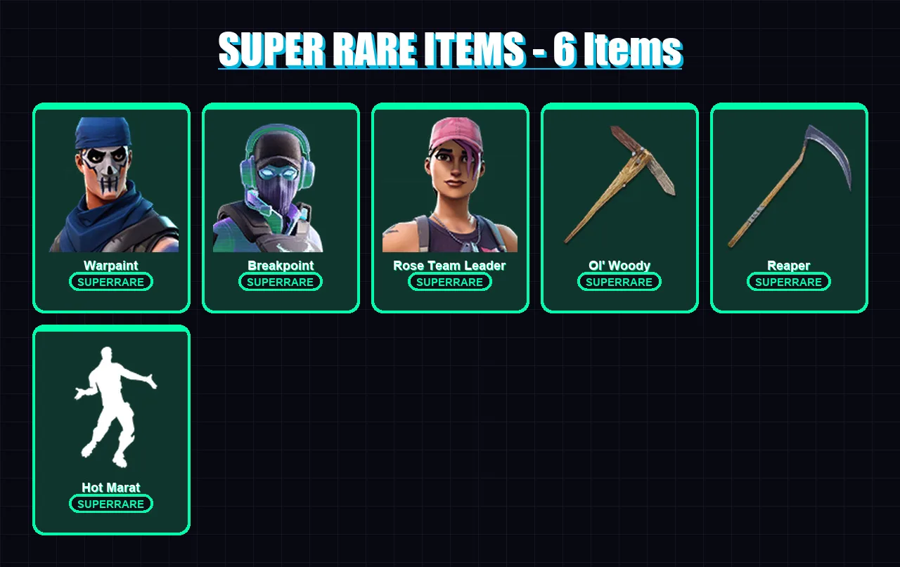[PC] | Warpaint | Breakpoint | Rose Team Leader | Catalyst | The Mighty Volt | 74 skin | 86 pickaxe | 67 emote | 72 glider | Lv684 — Fortnite account