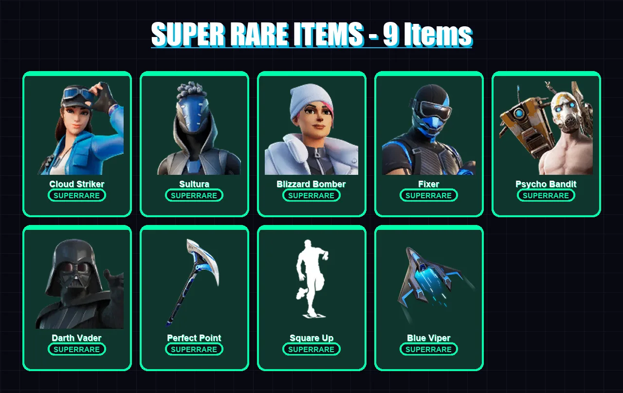 [PC/XBOX] | Cloud Striker | Sultura | Blizzard Bomber | Fixer | Psycho Bandit | 106 skin | 189 pickaxe | 128 emote | 128 glider | Lv2682