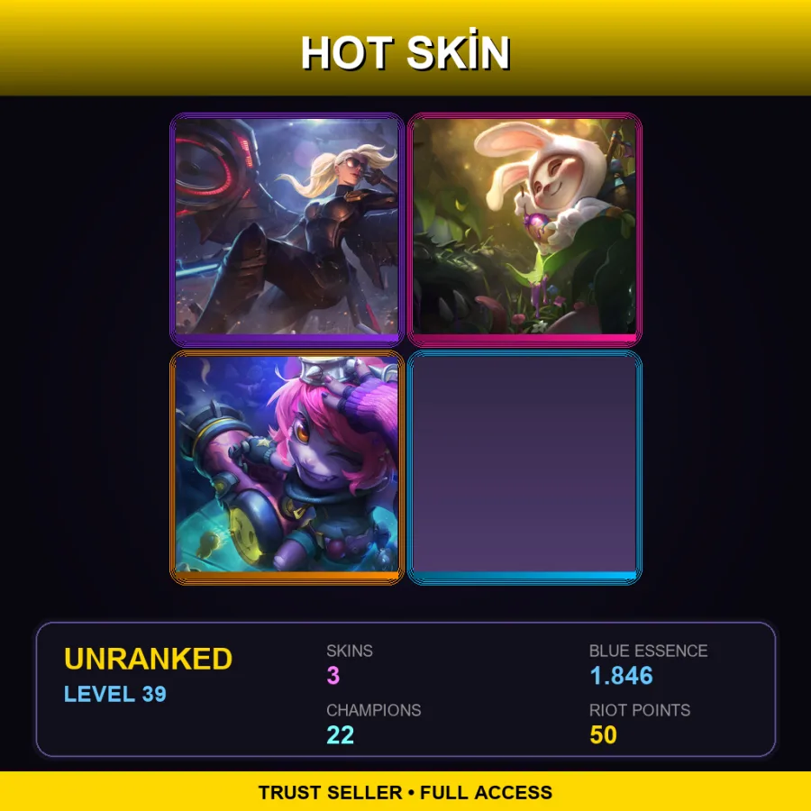 EUNE | Lv39 | Unranked | 3 Skin | 22 Champ — LoL account