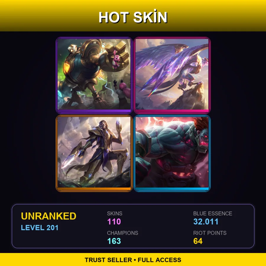 LAS | Victorious Blitzcrank | Victorious Anivia | Victorious Lucian | Hextech Sion | 110 Skin | 163 Champ | Lv201