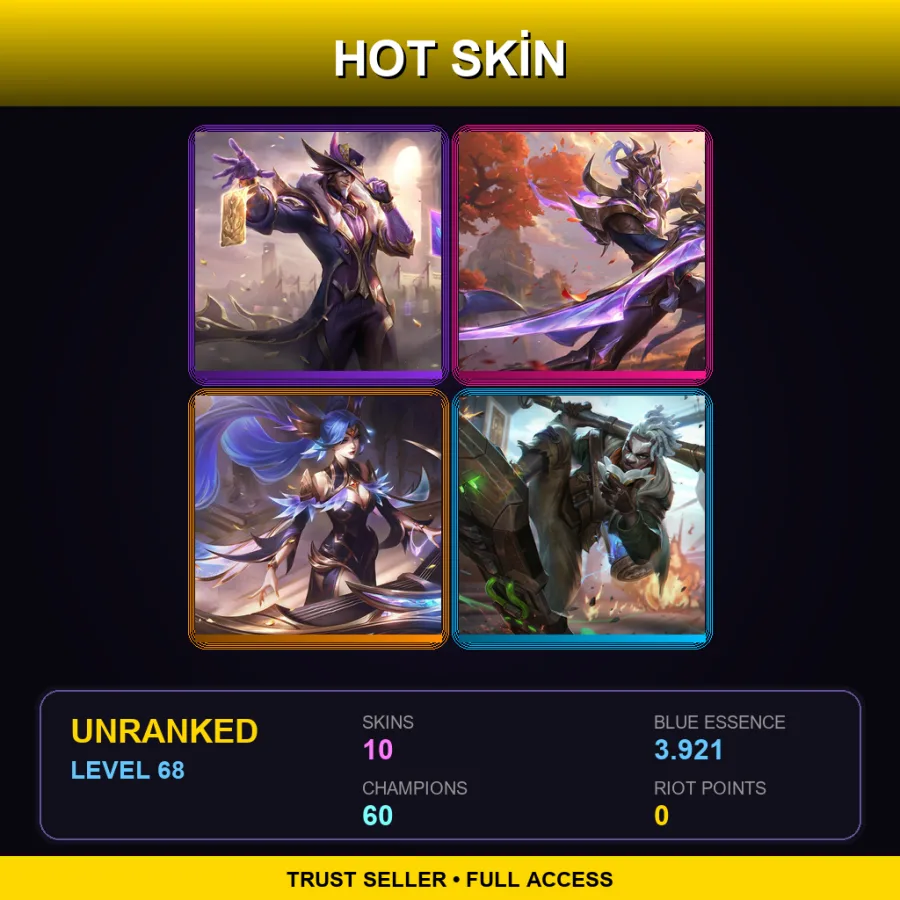LAS | Lv68 | Unranked | 10 Skin | 60 Champ — LoL account