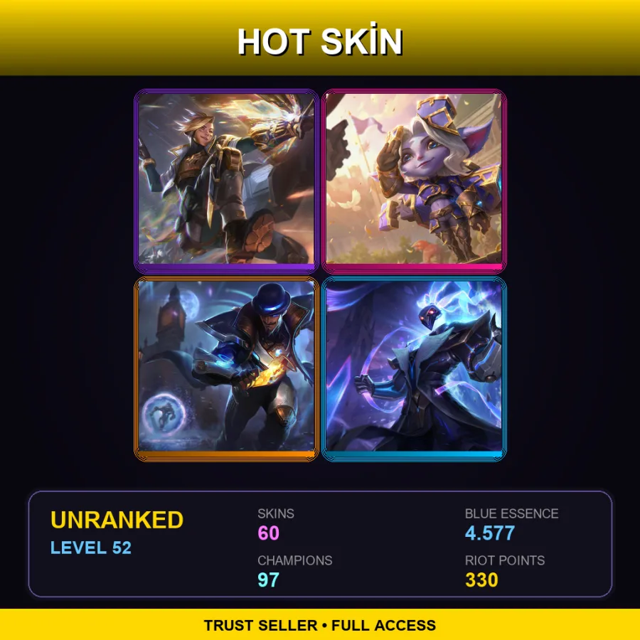 EUW | Prestige PsyOps Ezreal | Hextech Tristana | Pulsefire Twisted Fate | Pulsefire Thresh | 60 Skin | 97 Champ | Lv52