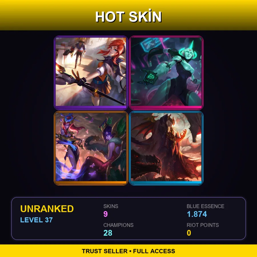 ME | Lv37 | Unranked | 9 Skin | 28 Champ — LoL account