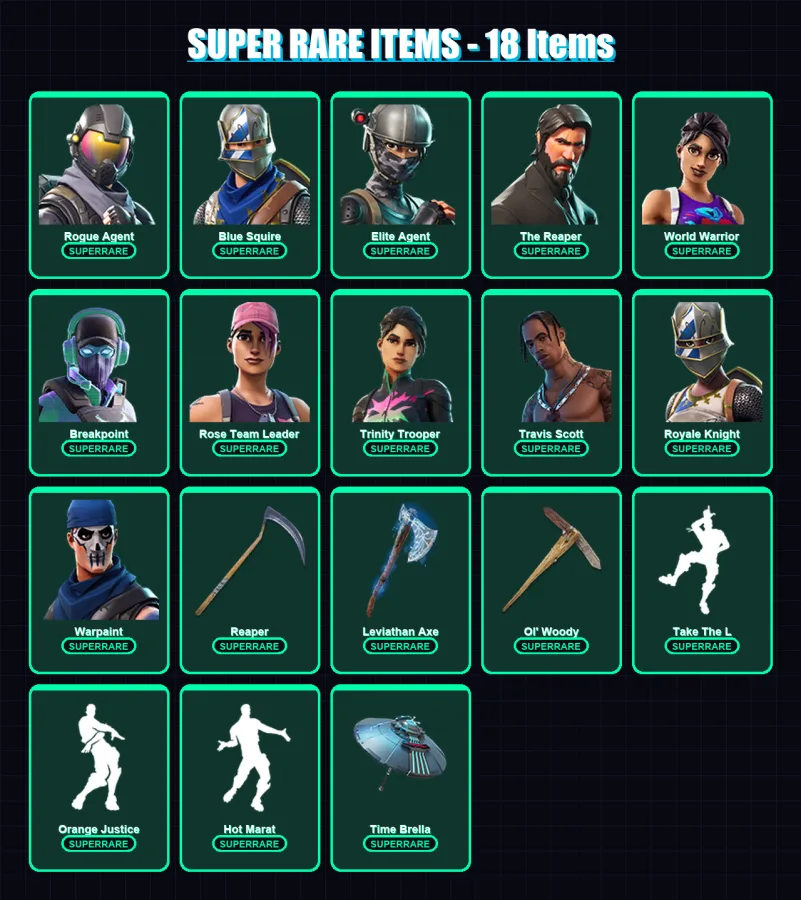 [PC/PSN] | Rogue Agent | Blue Squire | Elite Agent | The Reaper | World Warrior | 207 skin | 151 pickaxe | 122 emote | 113 glider | Lv1424