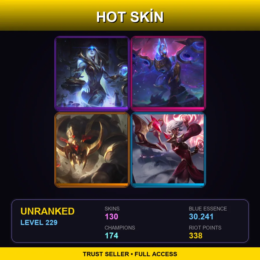 VN | Lv229 | Unranked | 130 Skin | 174 Champ — LoL account