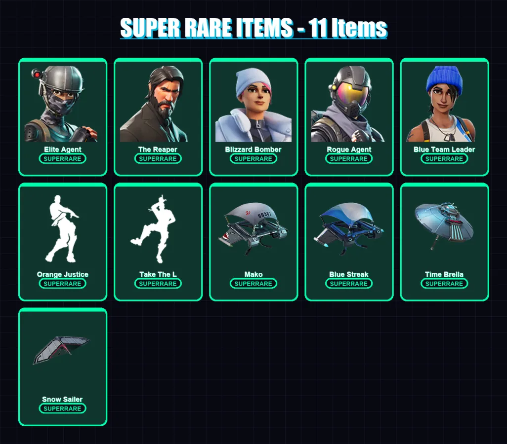[PS4/PS5/XBOX/PC] | Elite Agent | The Reaper | Blizzard Bomber | Rogue Agent | Blue Team Leader | 40 skin | 92 pickaxe | 66 emote | 81 glider | Lv12