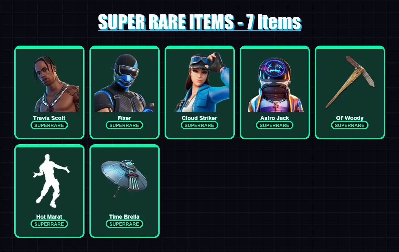 [PC/XBOX] | Travis Scott | Fixer | Cloud Striker | Astro Jack | Zenith | 209 skin | 241 pickaxe | 183 emote | 184 glider | Lv3359 — Fortnite account