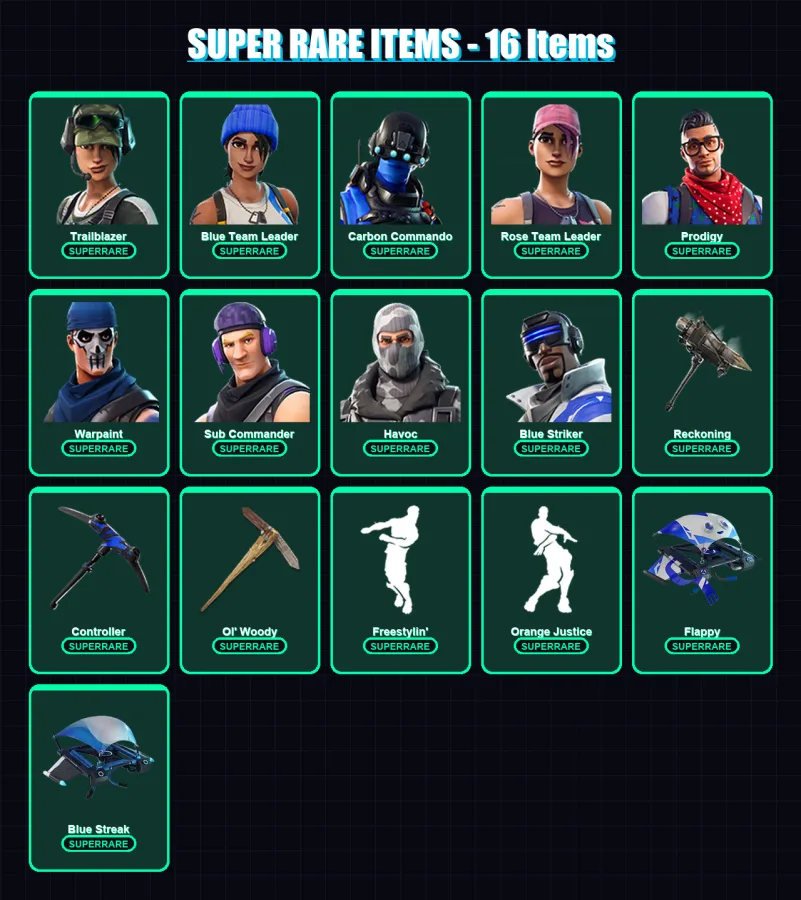 [PC/XBOX/PSN] | Trailblazer | Blue Team Leader | Carbon Commando | Rose Team Leader | Prodigy | 50 skin | 48 pickaxe | 53 emote | 49 glider | Lv757
