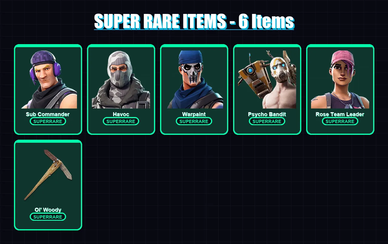 [PC/XBOX/PSN] | Sub Commander | Havoc | Warpaint | Psycho Bandit | Rose Team Leader | 5 skin | 6 pickaxe | 4 emote | 5 glider | Lv38
