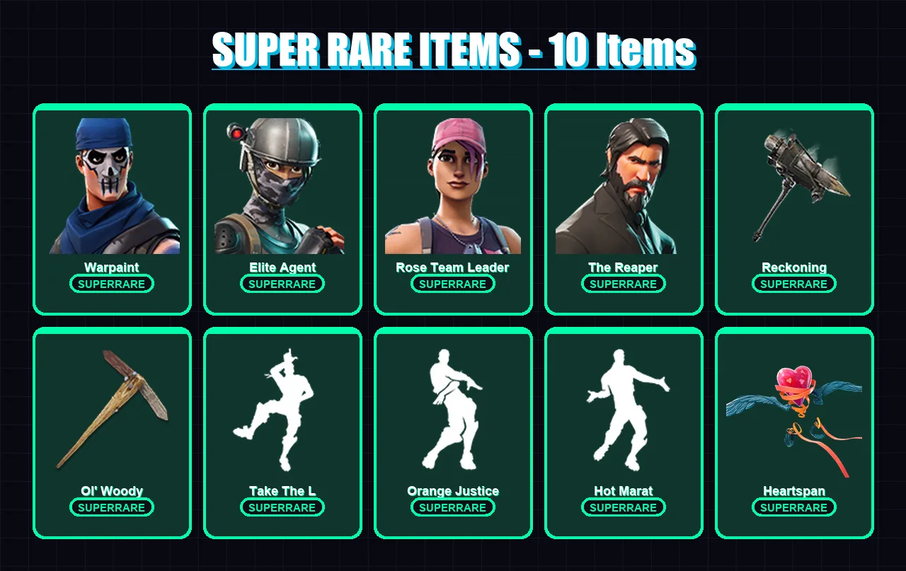 [PC/XBOX] | Warpaint | Elite Agent | Rose Team Leader | The Reaper | Omega | 132 skin | 114 pickaxe | 103 emote | 110 glider | Lv1418