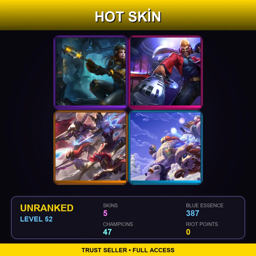 LAS | Lv52 | Unranked | 5 Skin | 47 Champ — LoL account