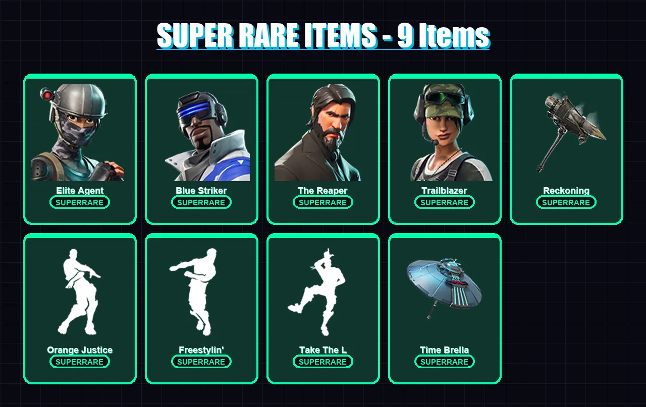 [PS4/PS5/XBOX/PC] | Elite Agent | Blue Striker | The Reaper | Trailblazer | Zeus | 108 skin | 133 pickaxe | 118 emote | 134 glider | Lv1901 — Fortnite account