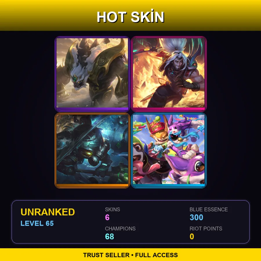 EUNE | Lv65 | Unranked | 6 Skin | 68 Champ — LoL account