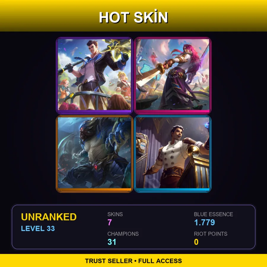 VN | Lv33 | Unranked | 7 Skin | 31 Champ — LoL account
