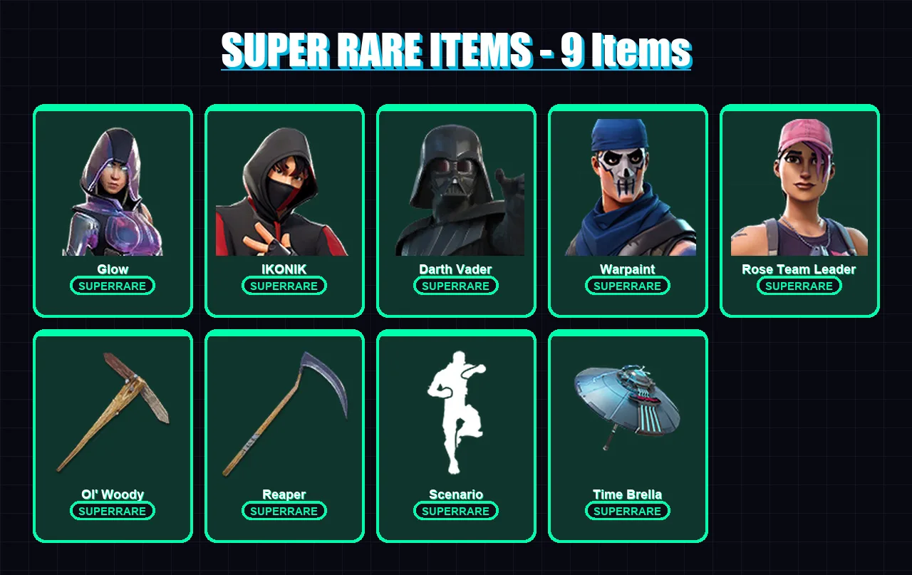 [PC] | Glow | IKONIK | Darth Vader | Warpaint | Rose Team Leader | 146 skin | 139 pickaxe | 122 emote | 110 glider | Lv1483