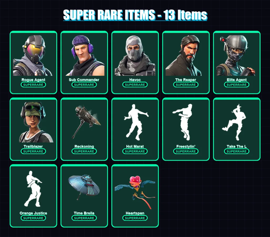[PC/XBOX/PSN] | Rogue Agent | Sub Commander | Havoc | The Reaper | Elite Agent | 69 skin | 50 pickaxe | 55 emote | 63 glider | Lv806