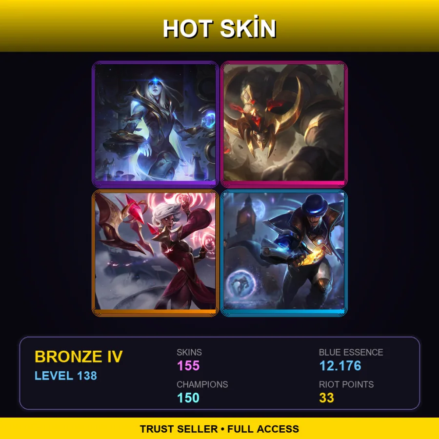 EUW | Lv138 | Bronze IV | 155 Skin | 150 Champ