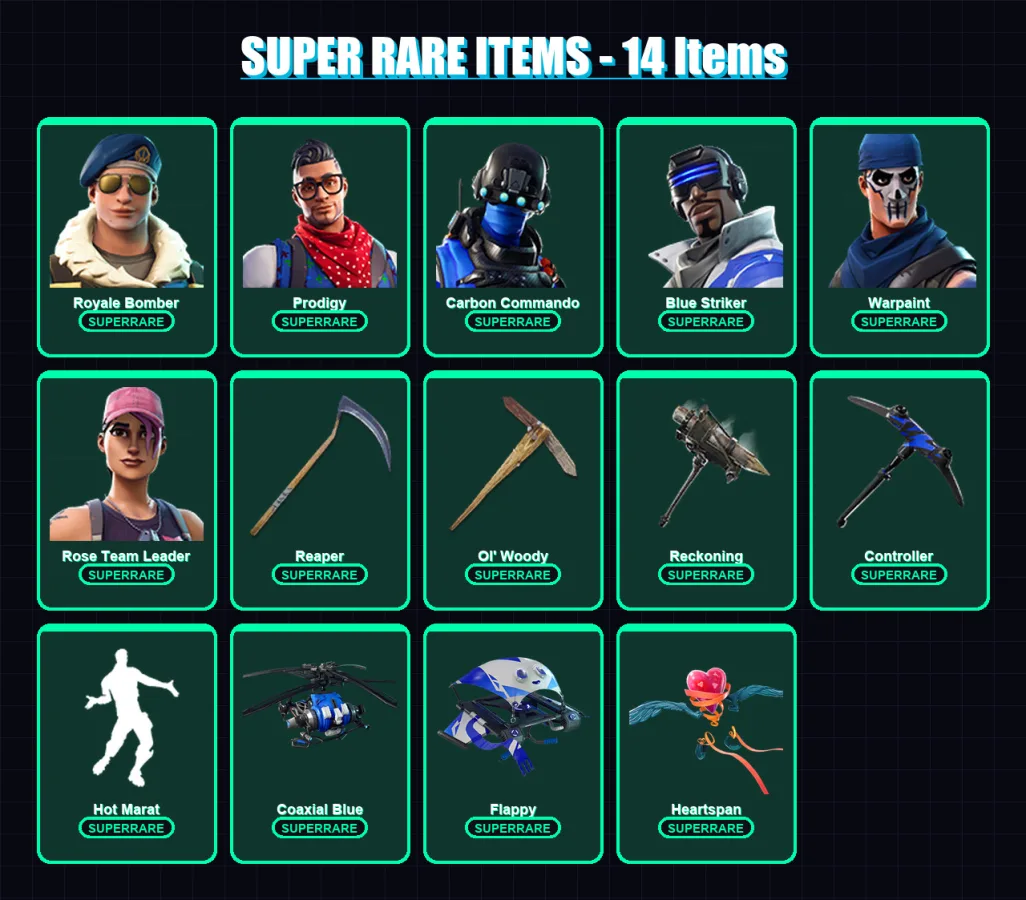 [PC/XBOX/PSN] | Royale Bomber | Prodigy | Carbon Commando | Blue Striker | Warpaint | 71 skin | 69 pickaxe | 90 emote | 67 glider | Lv782 — Fortnite account