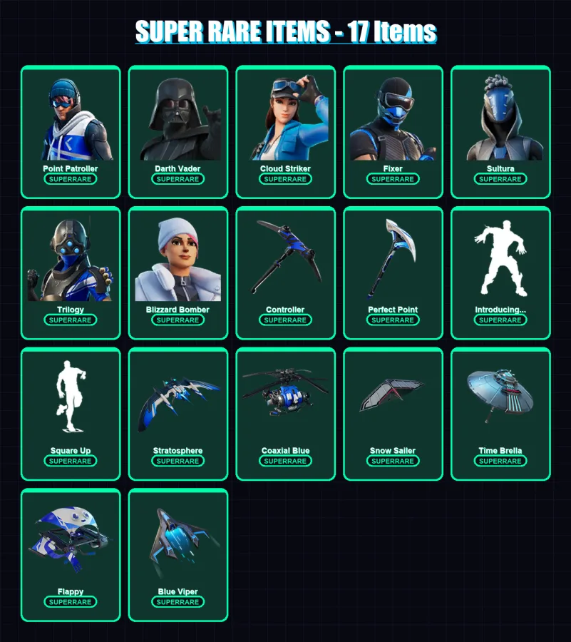 [PS4/PS5/XBOX/PC] | Point Patroller | Darth Vader | Cloud Striker | Fixer | Sultura | 188 skin | 201 pickaxe | 171 emote | 189 glider | Lv3162