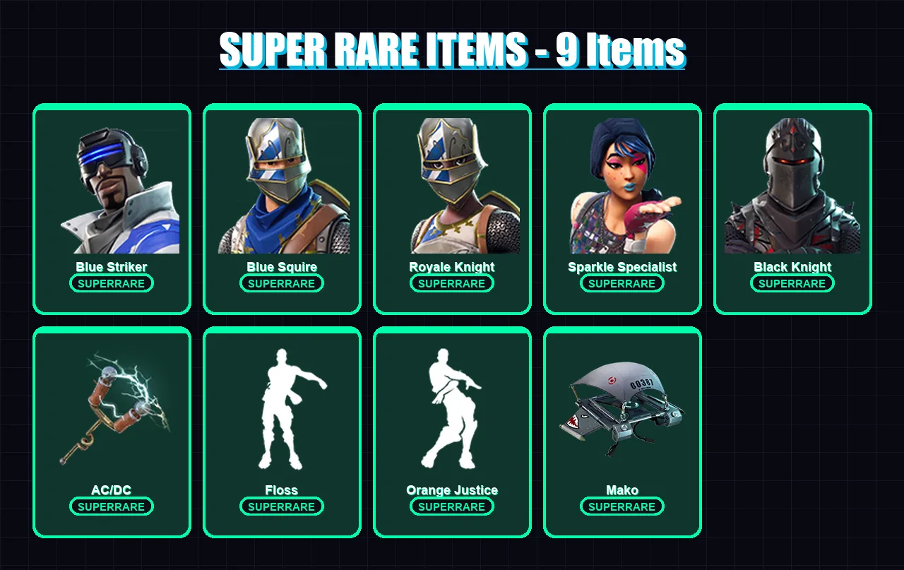 [PC/XBOX] | Blue Striker | Blue Squire | Royale Knight | Sparkle Specialist | Black Knight | 9 skin | 23 pickaxe | 16 emote | 18 glider | Lv345