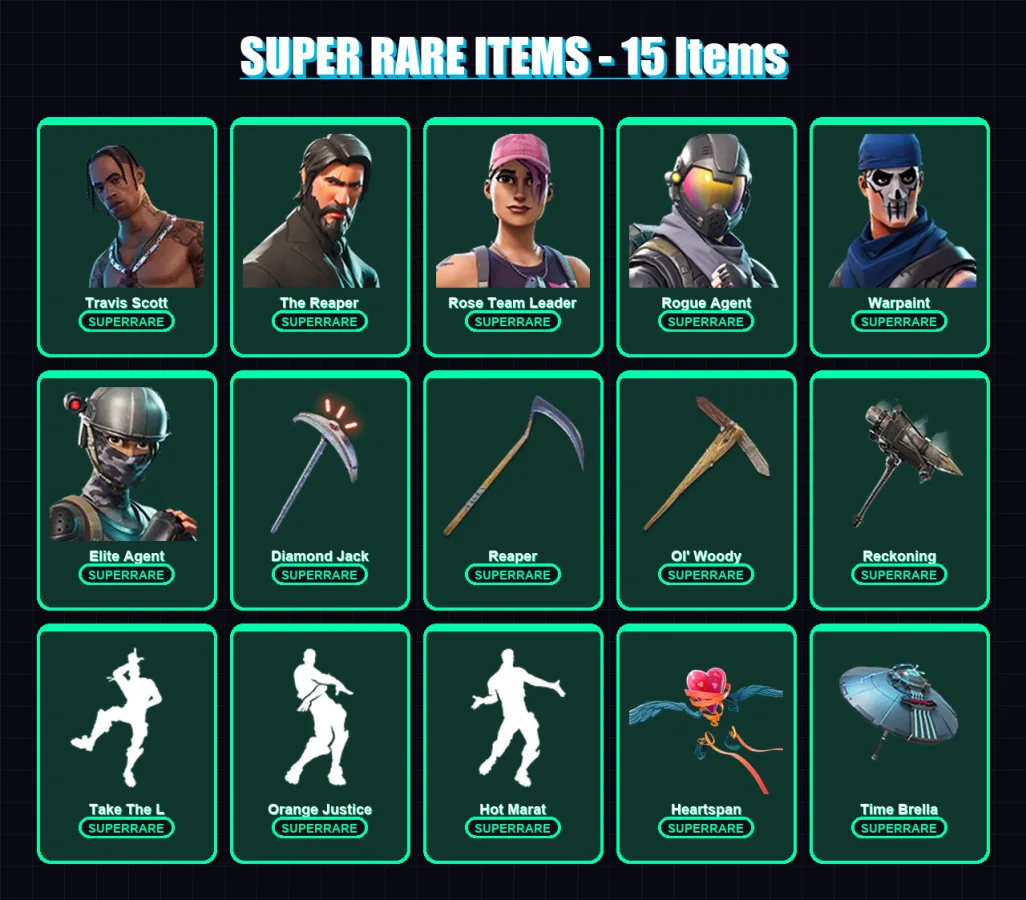 [PC/PSN] | Travis Scott | The Reaper | Rose Team Leader | Rogue Agent | Warpaint | 175 skin | 139 pickaxe | 125 emote | 104 glider | Lv1335