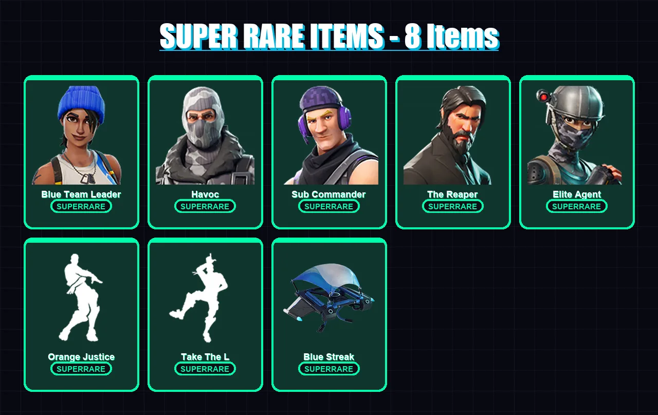 [PS4/PS5/XBOX/PC] | Blue Team Leader | Havoc | Sub Commander | The Reaper | Elite Agent | 31 skin | 56 pickaxe | 40 emote | 47 glider | Lv597 — Fortnite account
