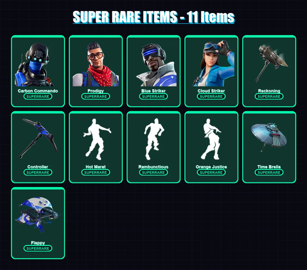 [PC/XBOX] | Carbon Commando | Prodigy | Blue Striker | Cloud Striker | Midas | 160 skin | 162 pickaxe | 184 emote | 150 glider | Lv2276