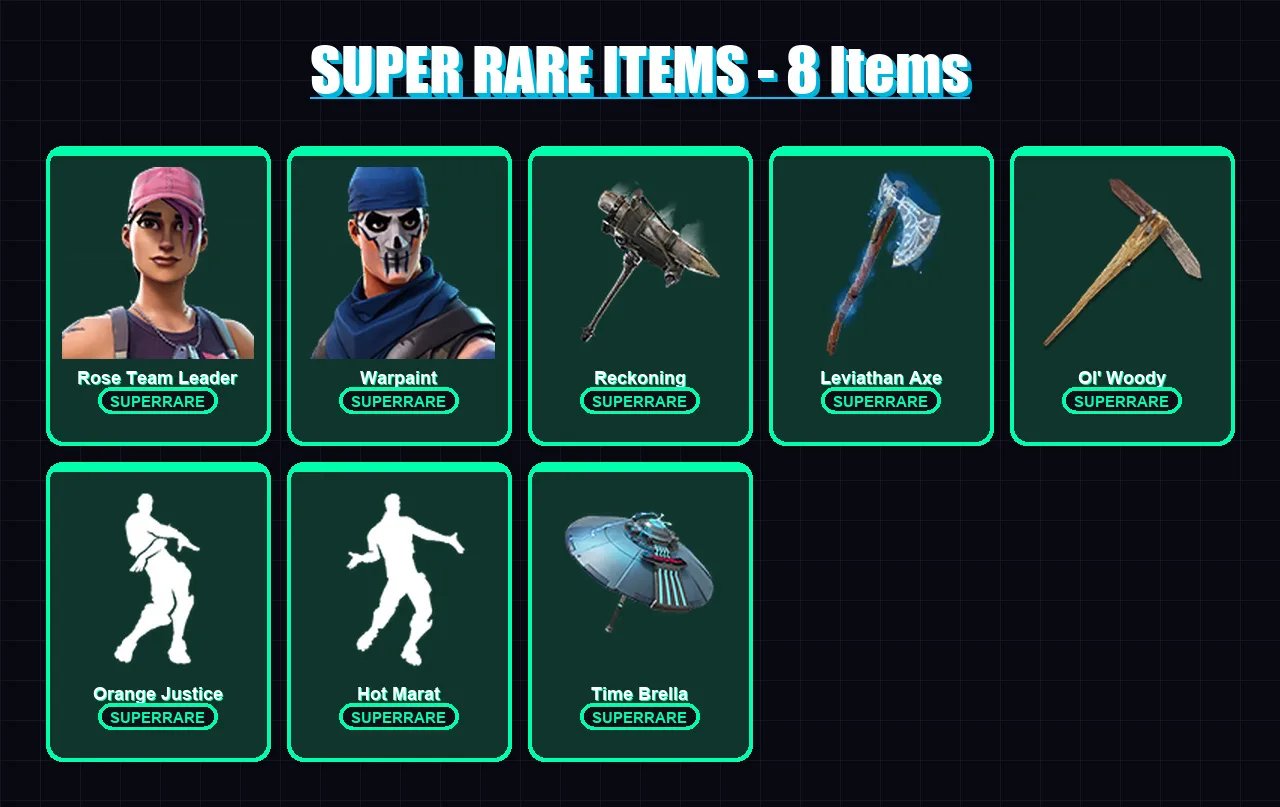 [PC/XBOX/PSN] | Rose Team Leader | Warpaint | Blackheart | Zenith | Drift | 113 skin | 125 pickaxe | 96 emote | 102 glider | Lv1168